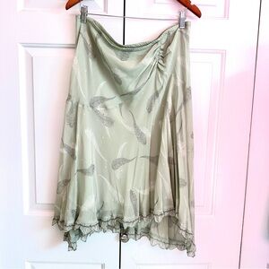 Studio M Sage Feather Print High Low Skirt